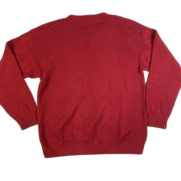 Jantzen Heavy Textured Diamond Knit Red Sweater Mens Large‎ Vintage USA Made - Picture 5 of 7